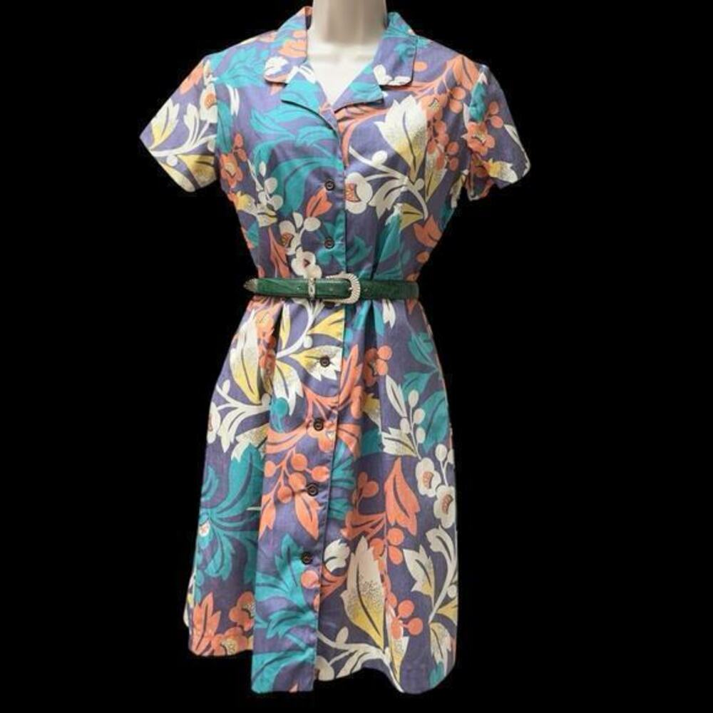 Vintage PHIL EDWARDS Reyn Spooner Women's Hawaiian Tiki Floral Shirt Dress Y2K